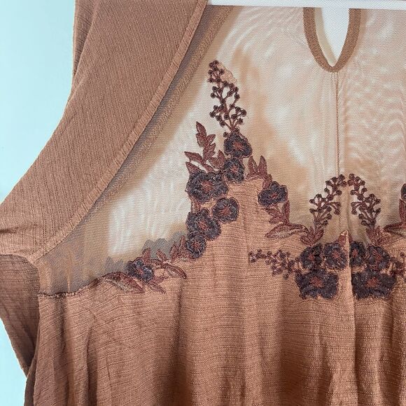 Free People Saheli Brown Long Sleeve Shee Yoke Embroidered Trim Blouse Womens S - Picture 6 of 12